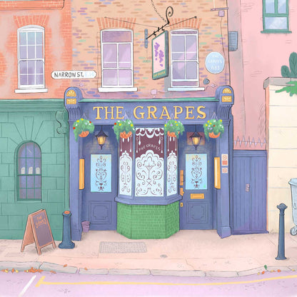 Detail of an illustration of the Grapes pub in Limehouse East London