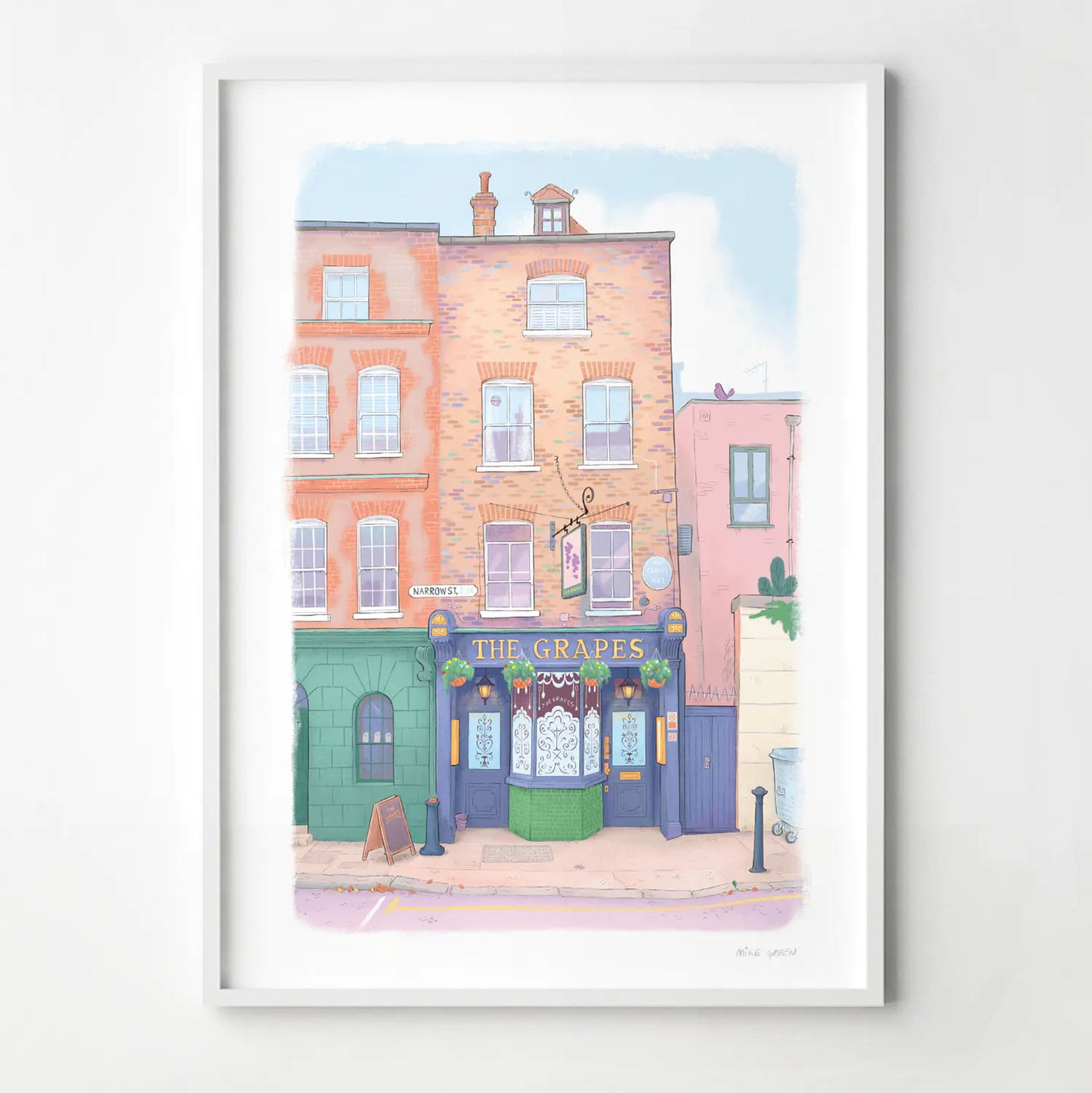 Framed print of an illustration of the Grapes pub in Limehouse East London