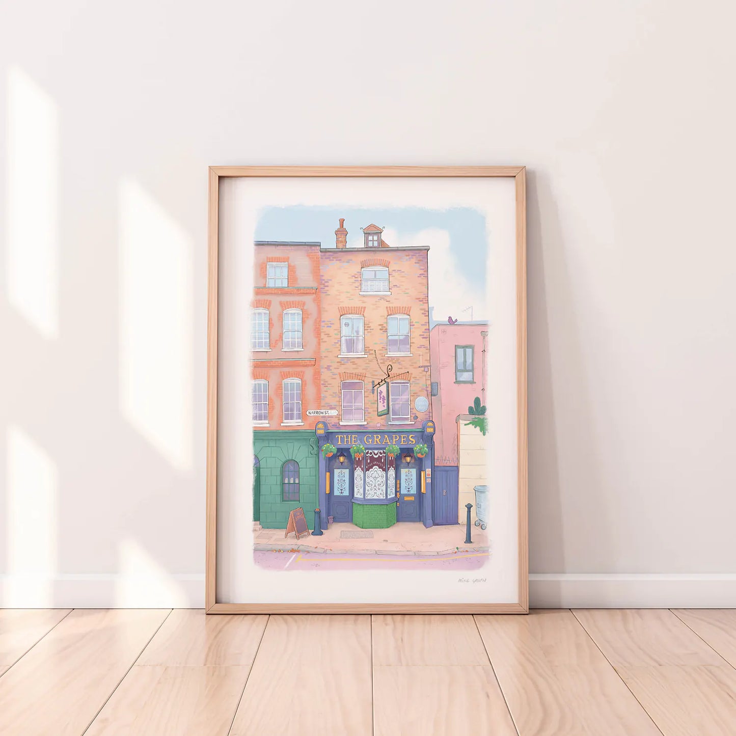 Framed print of an illustration of the Grapes pub in Limehouse East London