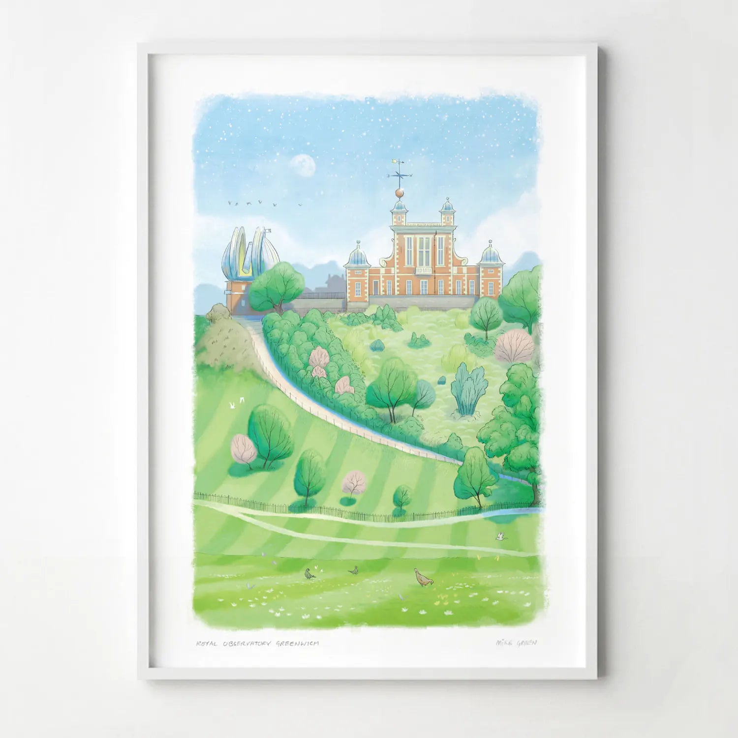 Art print of a painting of the Royal Observatory Greenwich in London by Mike Green Illustration