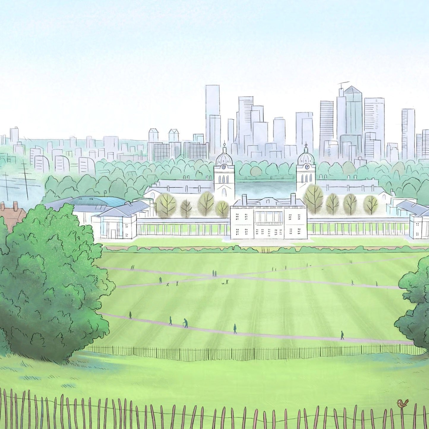 Detail of painting of the view from Greenwich Park by Mike Green Illustration