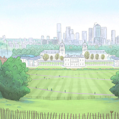 Detail of painting of the view from Greenwich Park by Mike Green Illustration