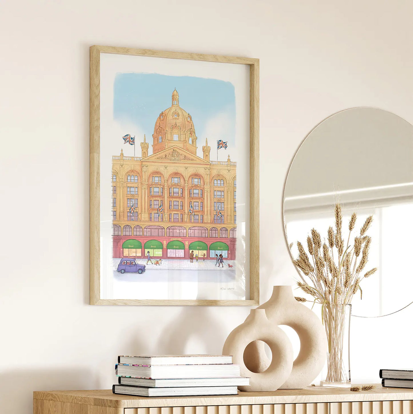 Framed print of an illustration of the Harrods Store London