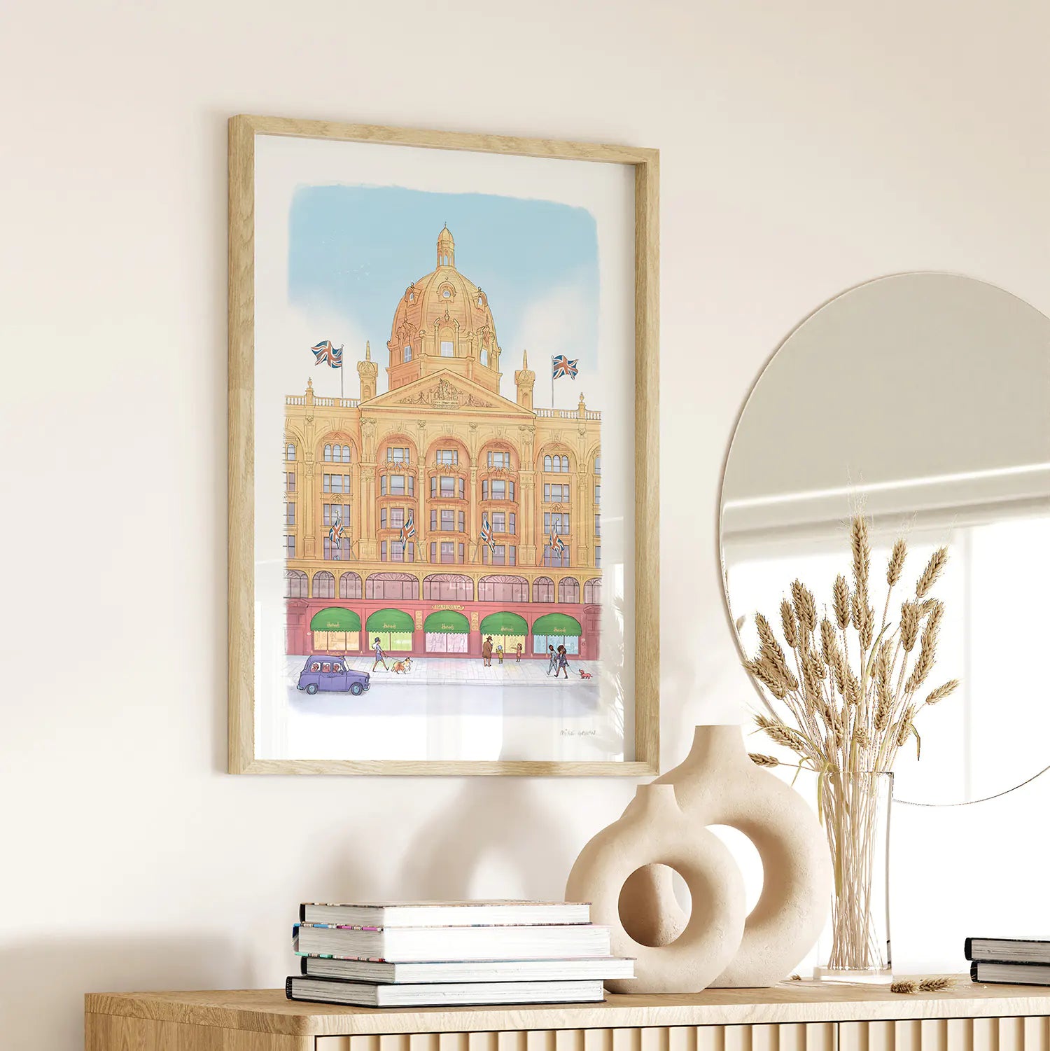 Framed print of an illustration of the Harrods Store London