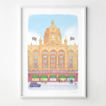 Framed print of an illustration of the Harrods Store London