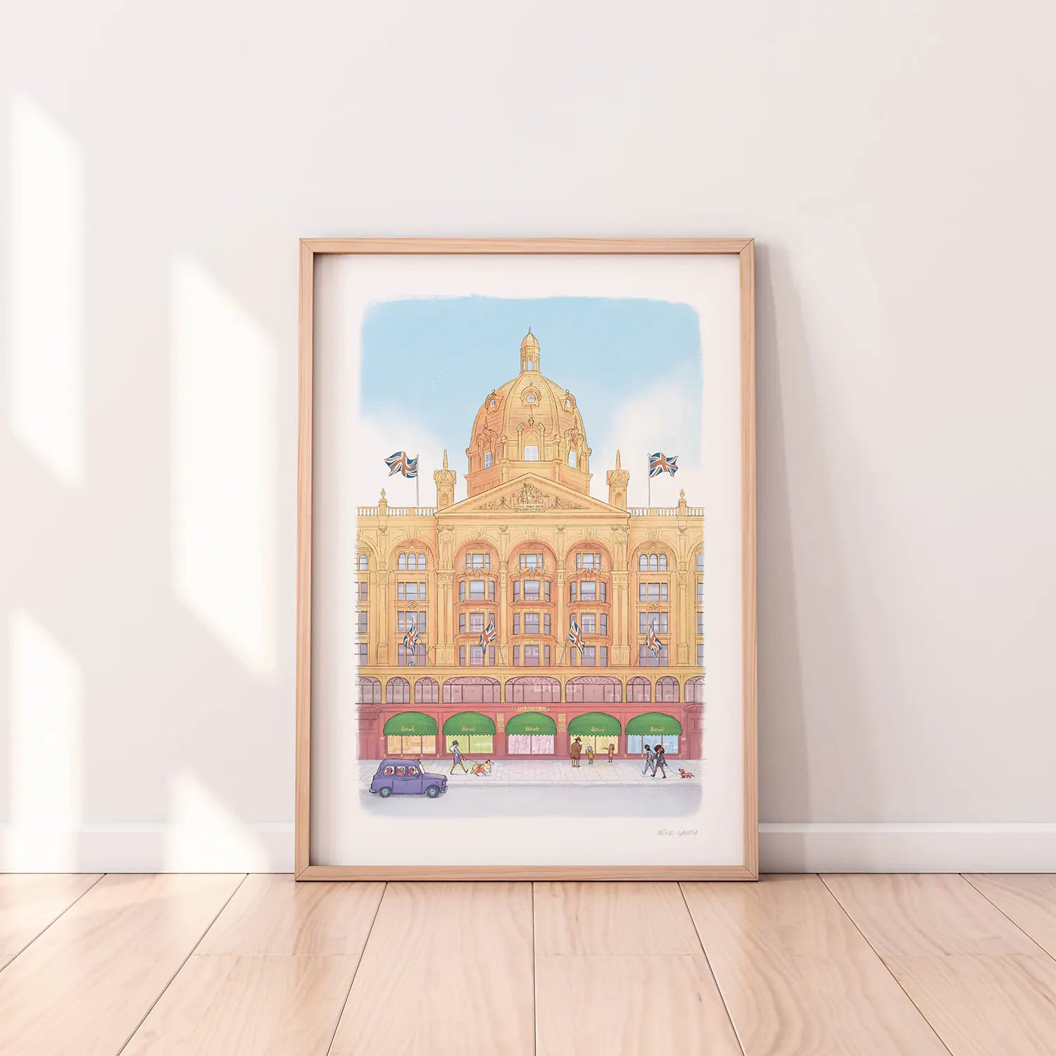 Framed print of an illustration of the Harrods Store London