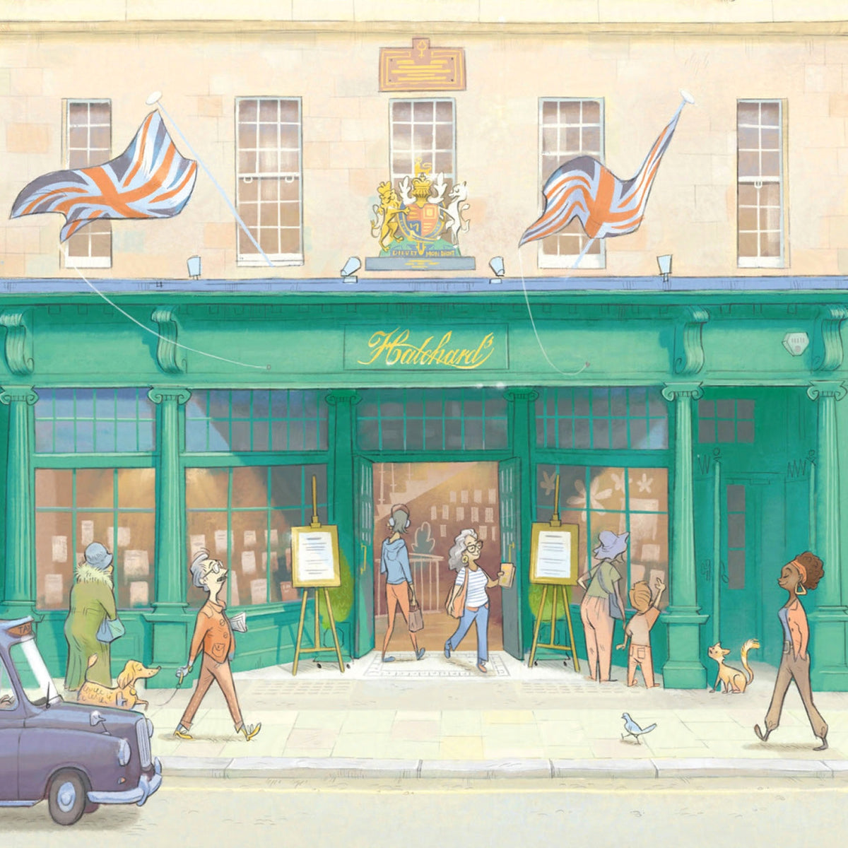 Details from a wall art print of Hatchards bookshop in London on Piccadilly.