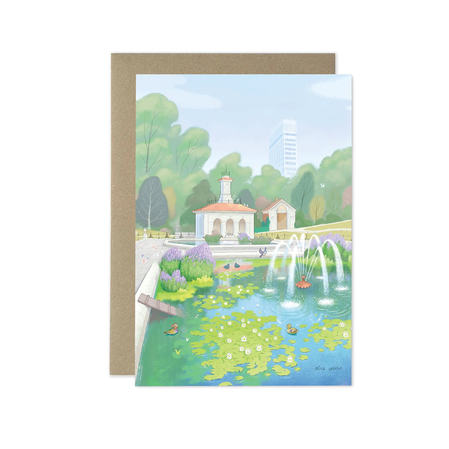 Greetings card with painting of  the Italian Gardens in London's Hyde Park