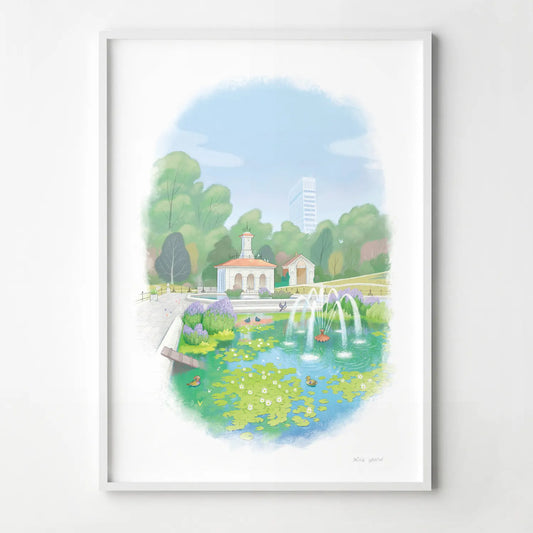 Framed painting of Hyde Park's Italian Garden by Mike Green Illustration