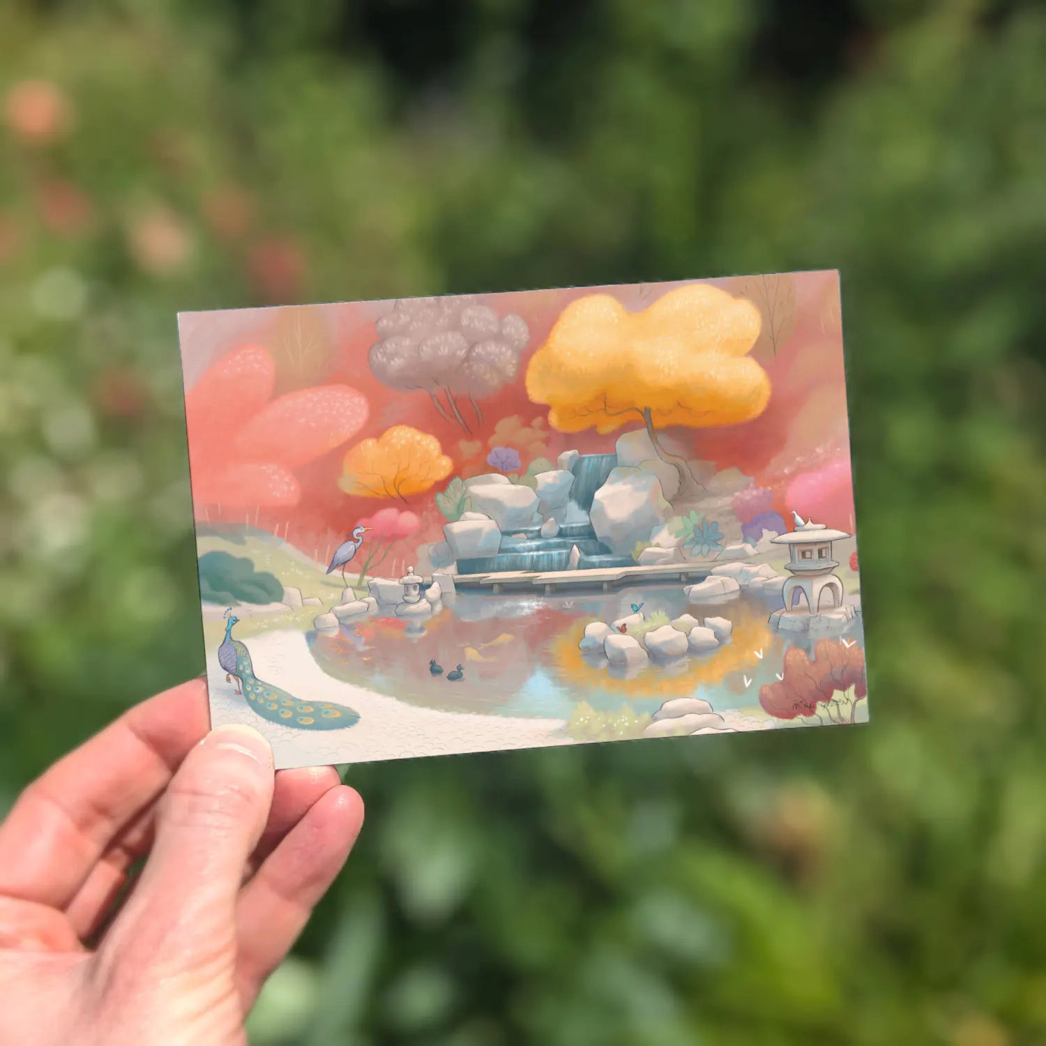 Greetings card with Japanese garden painting from Kensington in west London