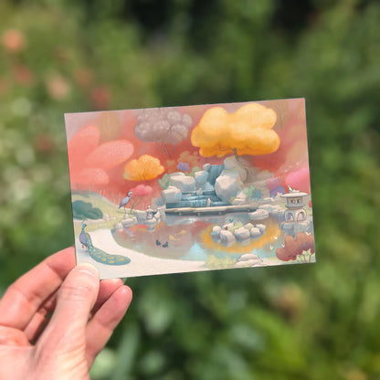 Greetings card with Japanese garden painting from Kensington in west London