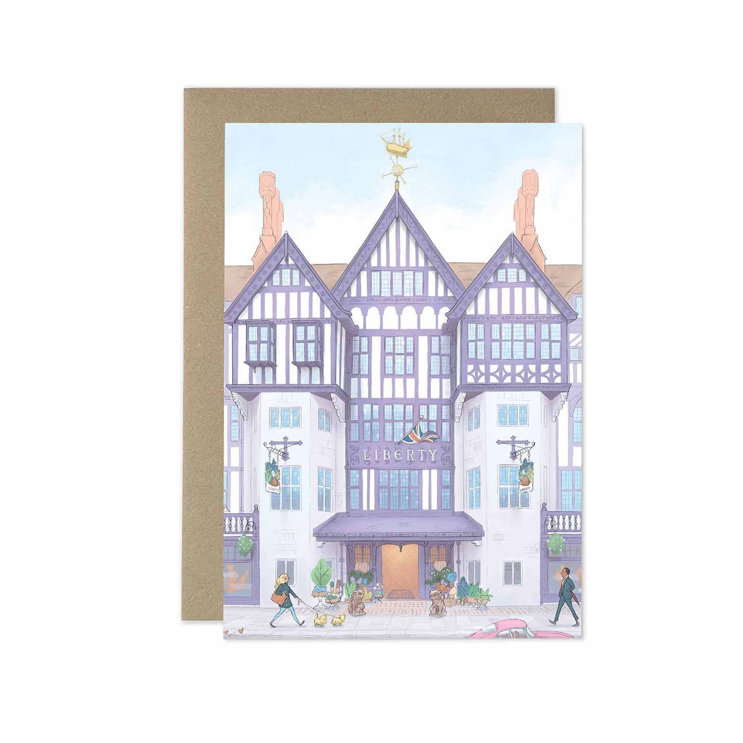 London's Liberty Store beautifully illustrated on a greeting card by mike green illustration.