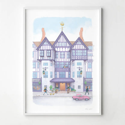 Framed print of an illustration of Liberty Store London