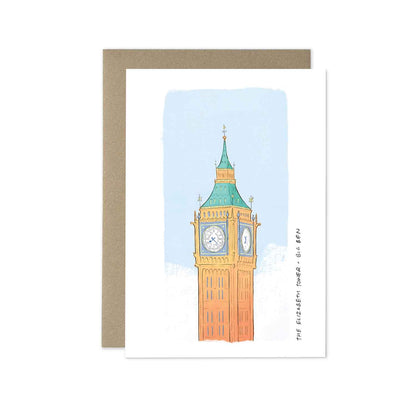 Londons big ben beautifully illustrated on a greeting card from mike green illustration.