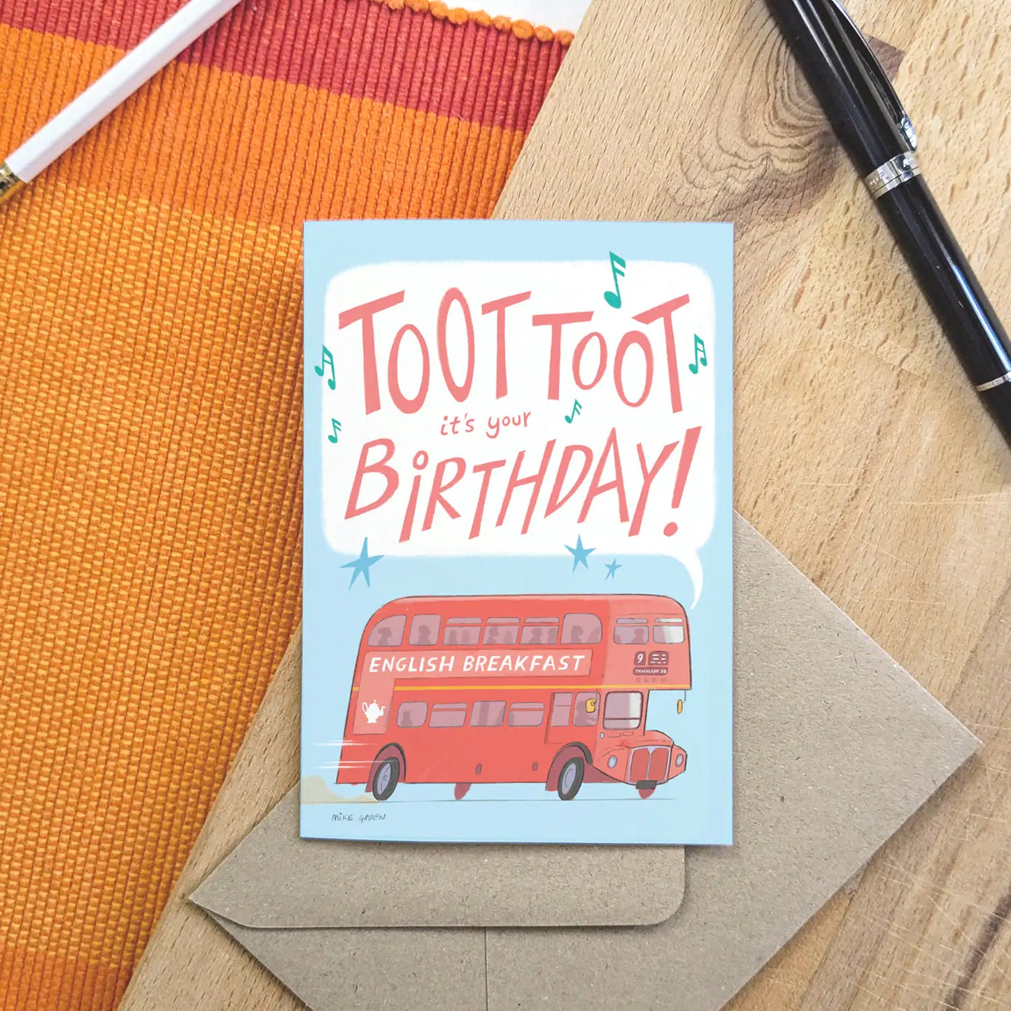 Toot toot its your Birthday card with a London bus by Mike Green Illustration