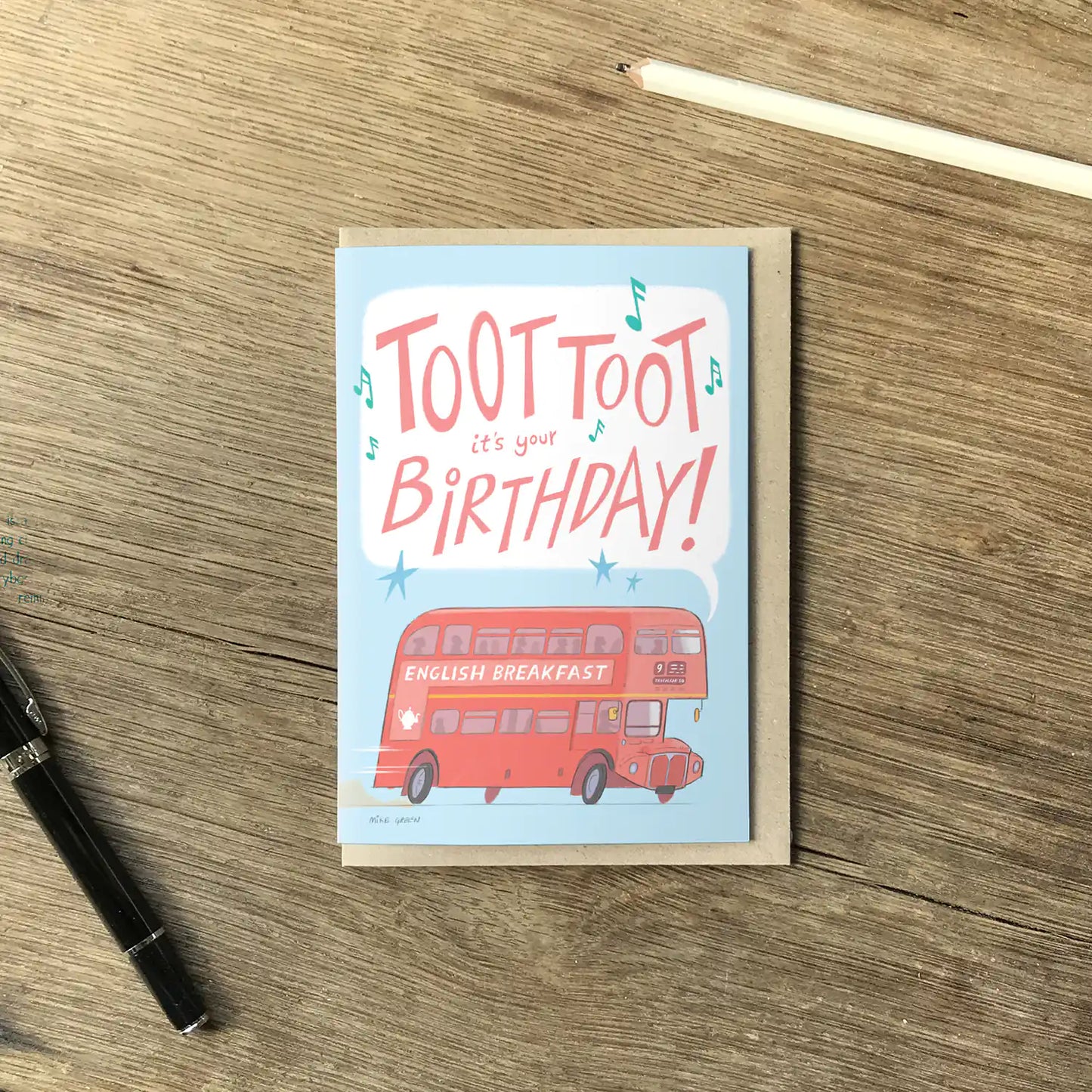 Toot toot its your Birthday card with a London bus by Mike Green Illustration