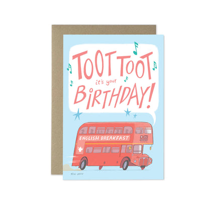 Toot toot its your Birthday card with a London bus by Mike Green Illustration