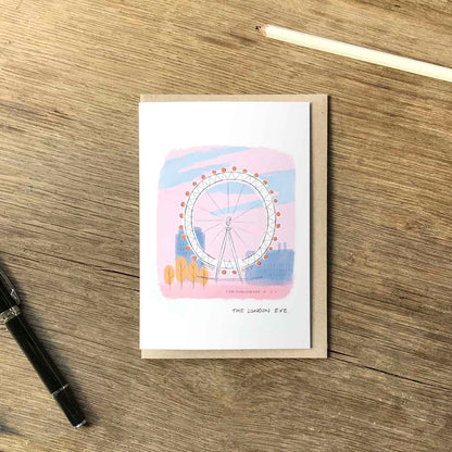 The London Eye beautifully illustrated on a greeting card from mike green illustration.