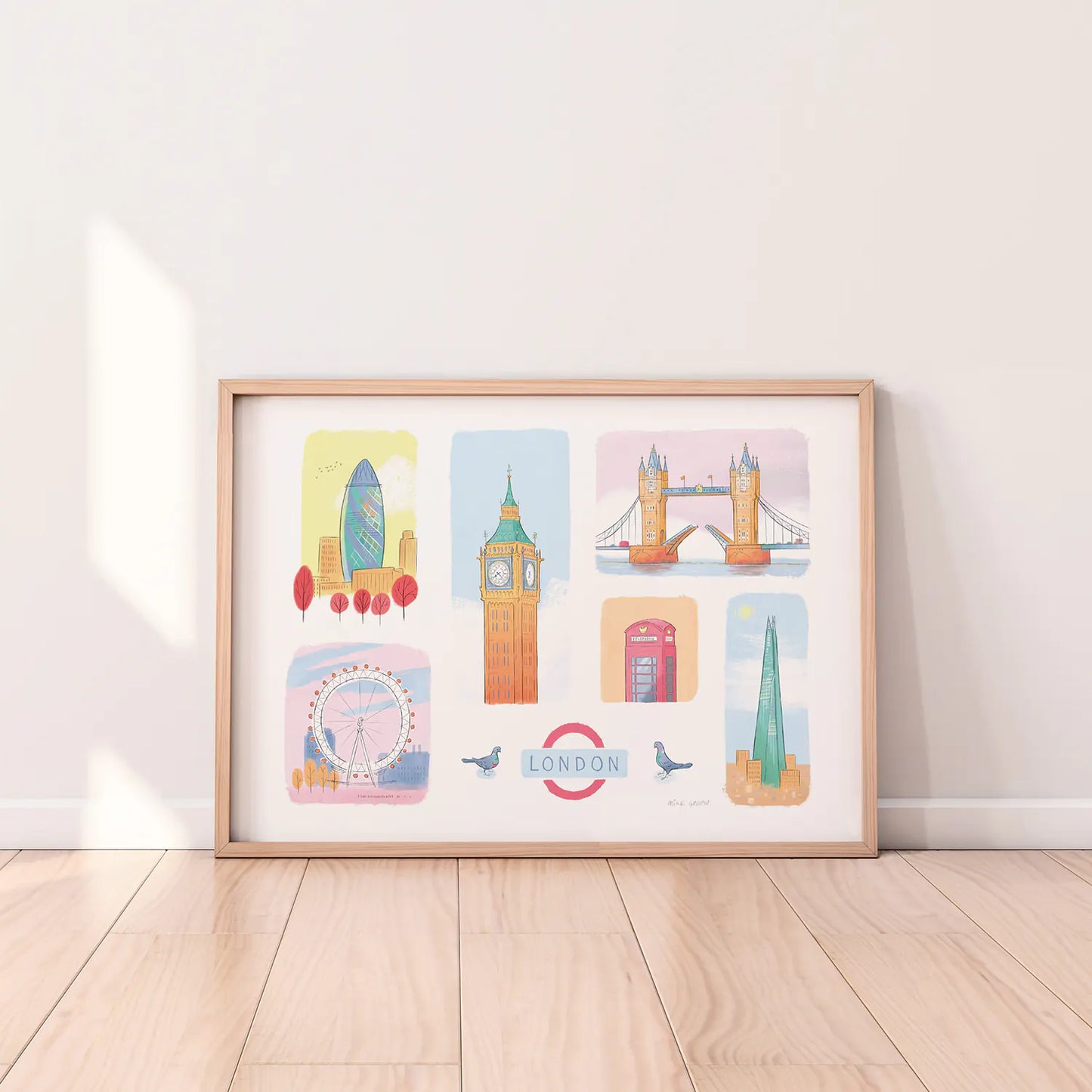 A print of six London landmarks beautifully illustrated by Mike Green.