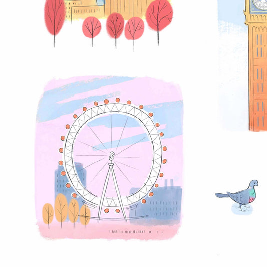 Detail from an art print of London landmarks