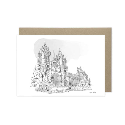 London's Natural History Museum beautifully sketched on a greeting card by mike green illustration.