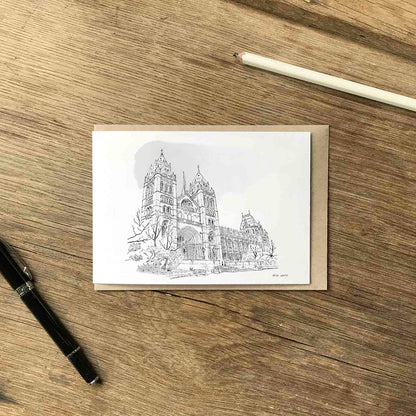 London's Natural History Museum beautifully sketched on a greeting card by mike green illustration.