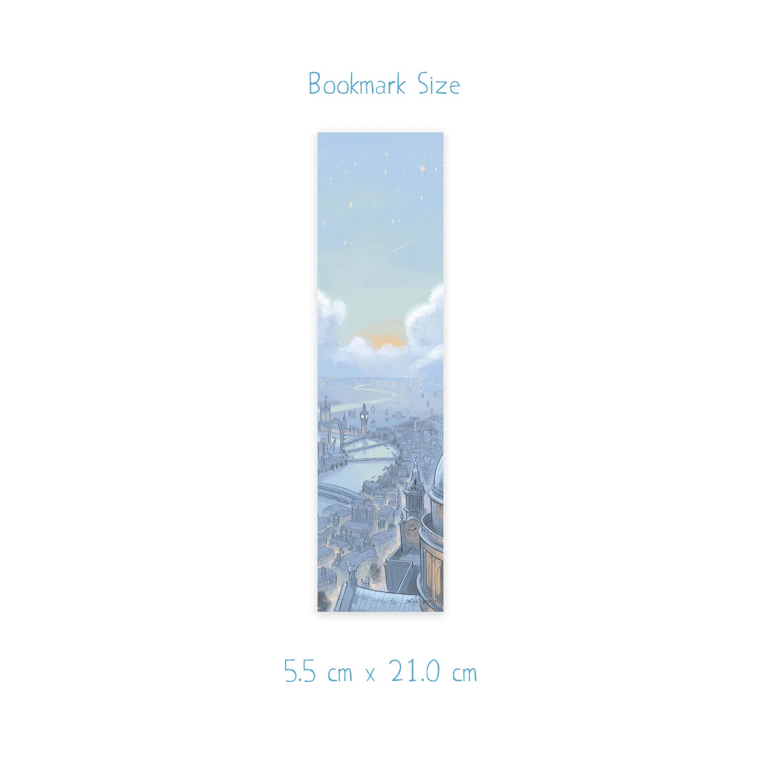 Size dimensions for a bookmark of London's skyline at night with St Paul's Cathedral and Big Ben