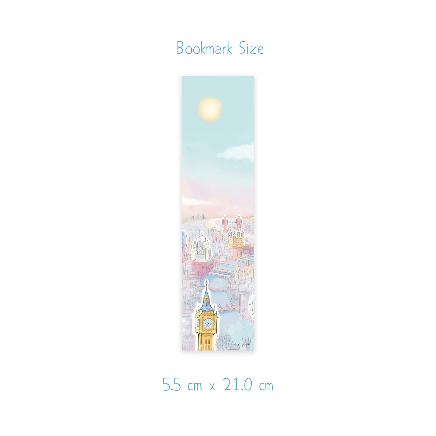 Size measurements for a bookmark with London landmarks in the sunshine