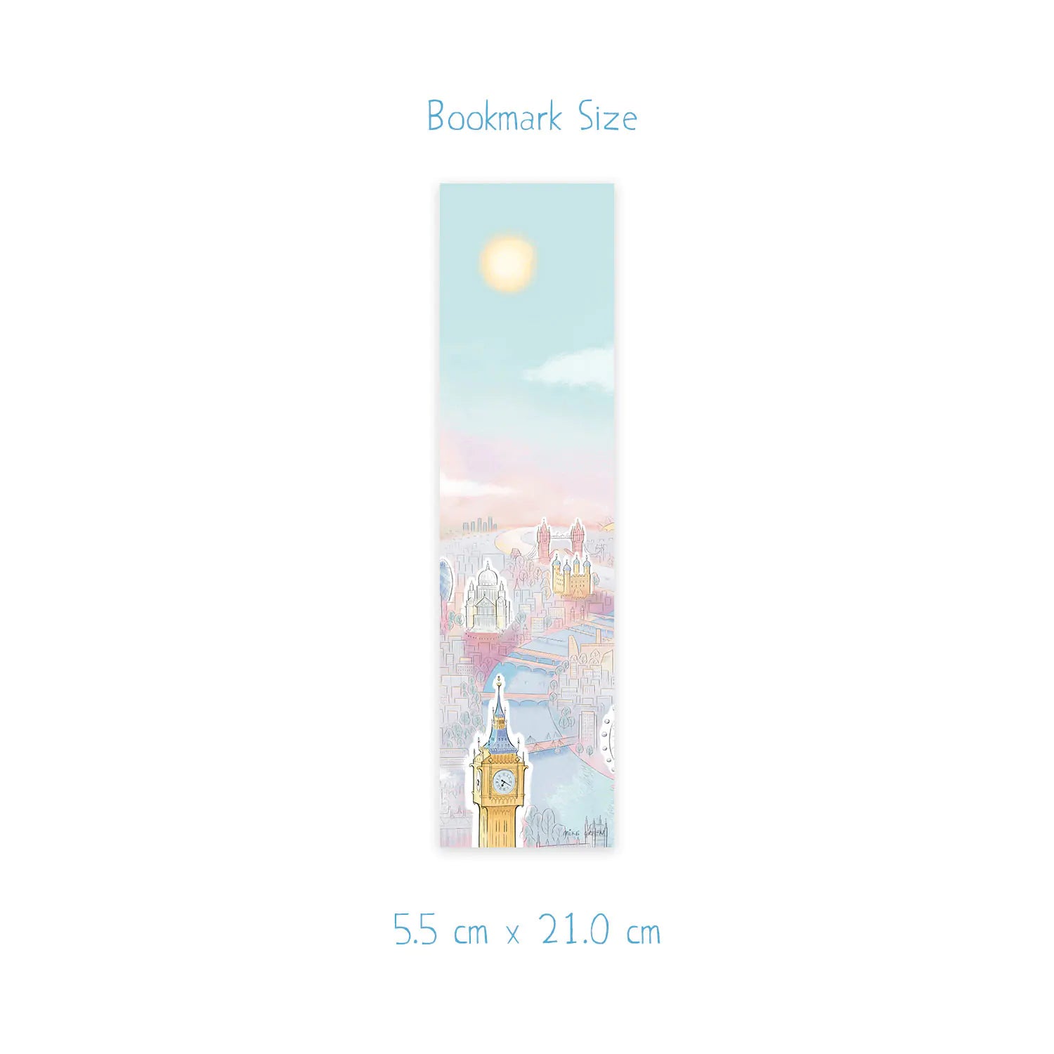 Size measurements for a bookmark with London landmarks in the sunshine