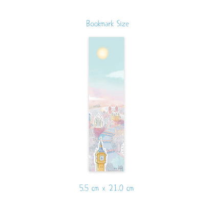 Size measurements for a bookmark with London landmarks in the sunshine