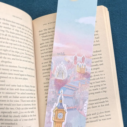 Bookmark with London city landmarks in the sunshine including Big Ben St Paul's Cathedral and Tower Bridge