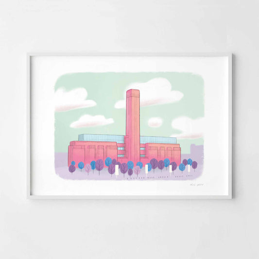  A print of London's Tate Modern colourfully illustrated by Mike Green.