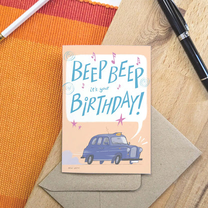 Birthday card with Beep Beep it's your birthday message and a London Taxi