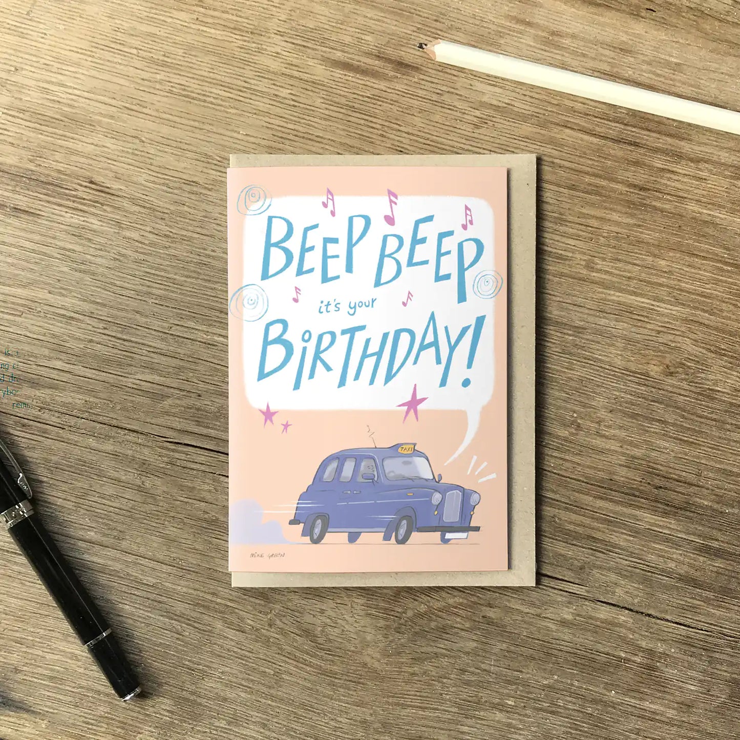 Birthday card with Beep Beep it's your birthday message and a London Taxi