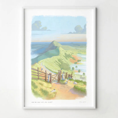 Art print of a painting of Mam Tor Ridge Path in the Peak District in England by Mike Green Illustration