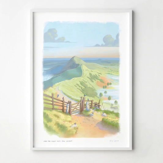Art print of a painting of Mam Tor Ridge Path in the Peak District in England by Mike Green Illustration