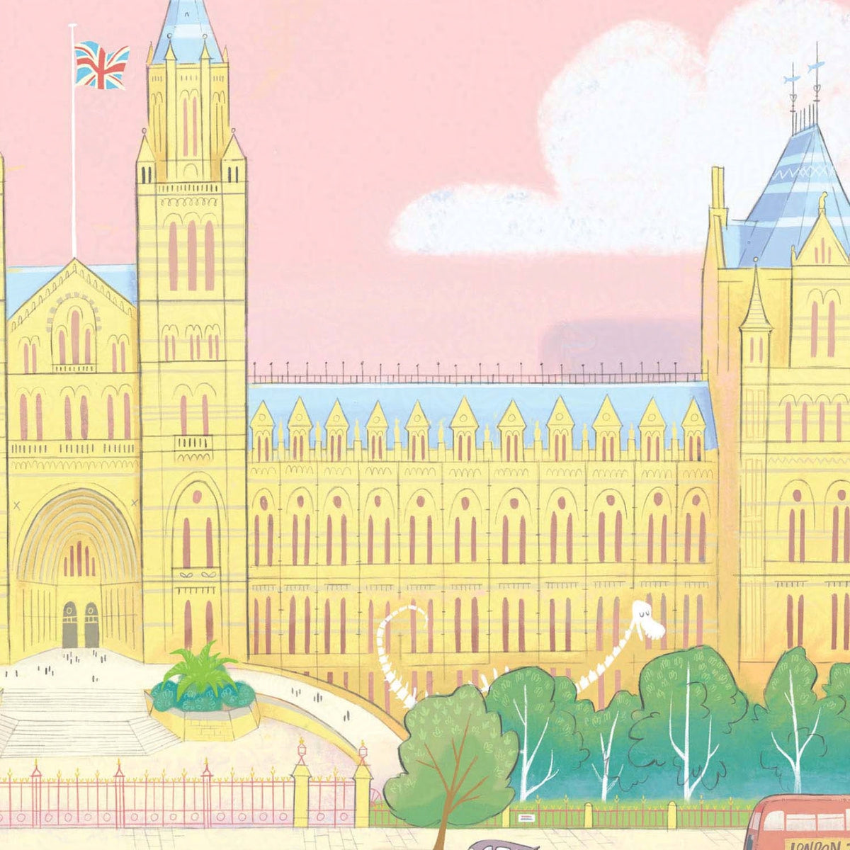 Detail from a wall art print of the Natural History Museum in London's South Kensington