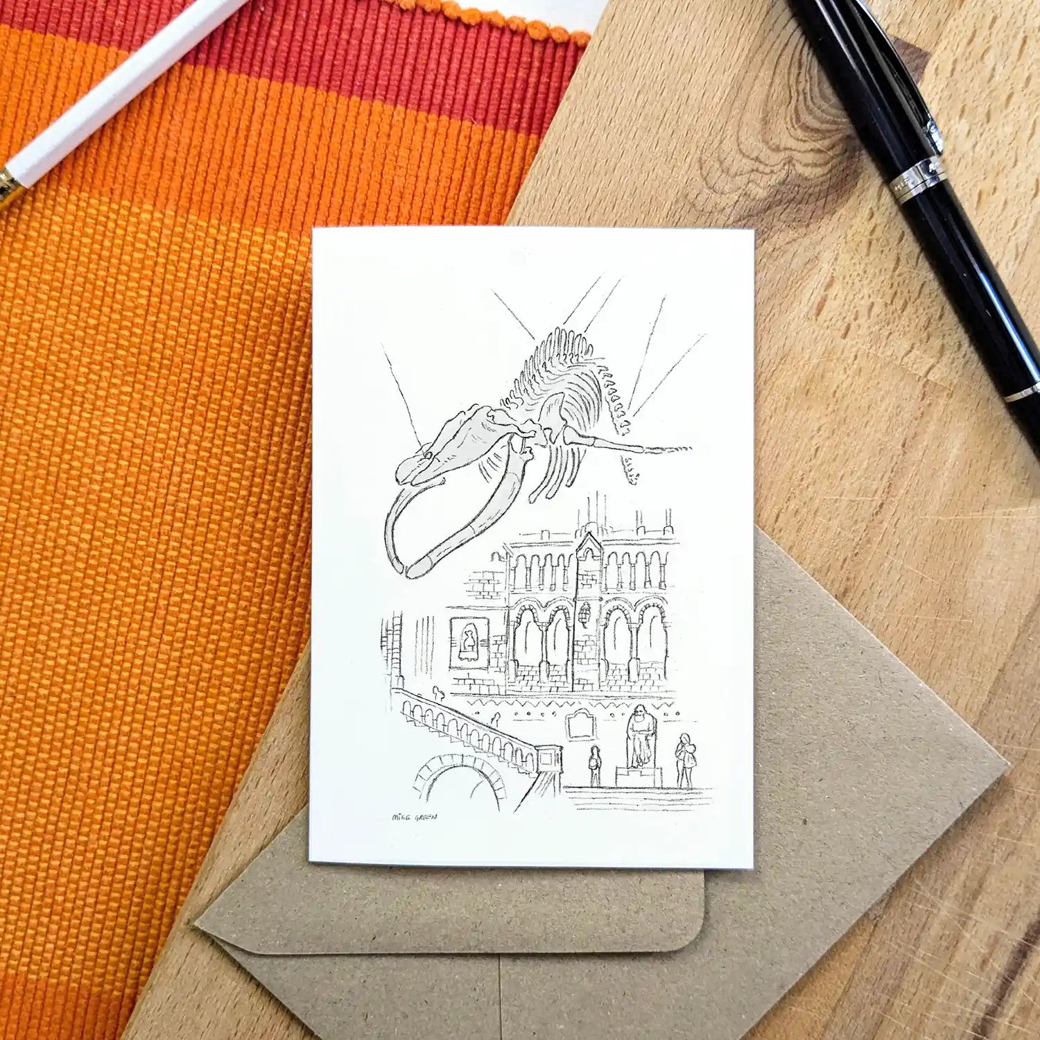 Hope at the Natural History Museum London beautifully sketched on a greeting card by mike green illustration.