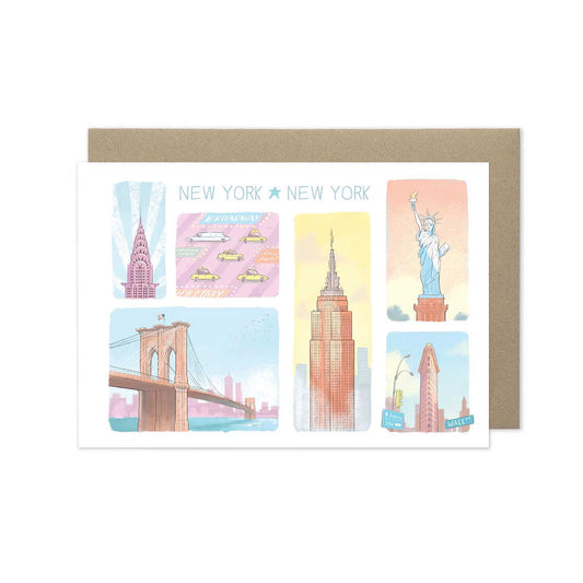 New Yorks landmarks beautifully illustrated on a greeting card by mike green illustration.