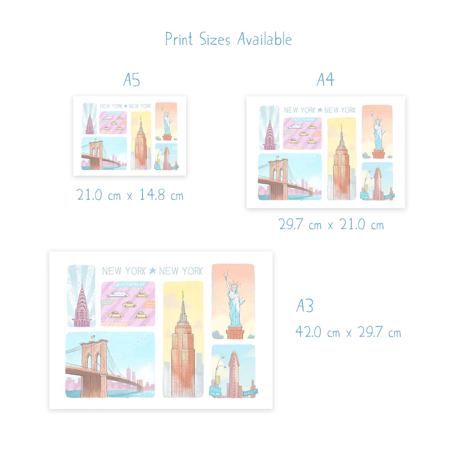 wall art print sizes of new york landmarks