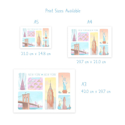 wall art print sizes of new york landmarks