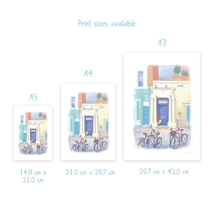 Notting Hill Blue Door Cat Art Print