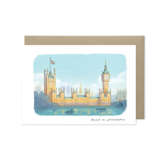 Greetings card with illustration of London's Palace of Westminster including Big Ben