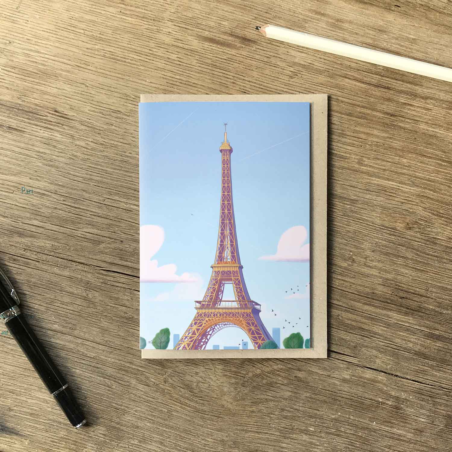 Paris Eifel Tower beautifully illustrated on a greeting card by mike green illustration.