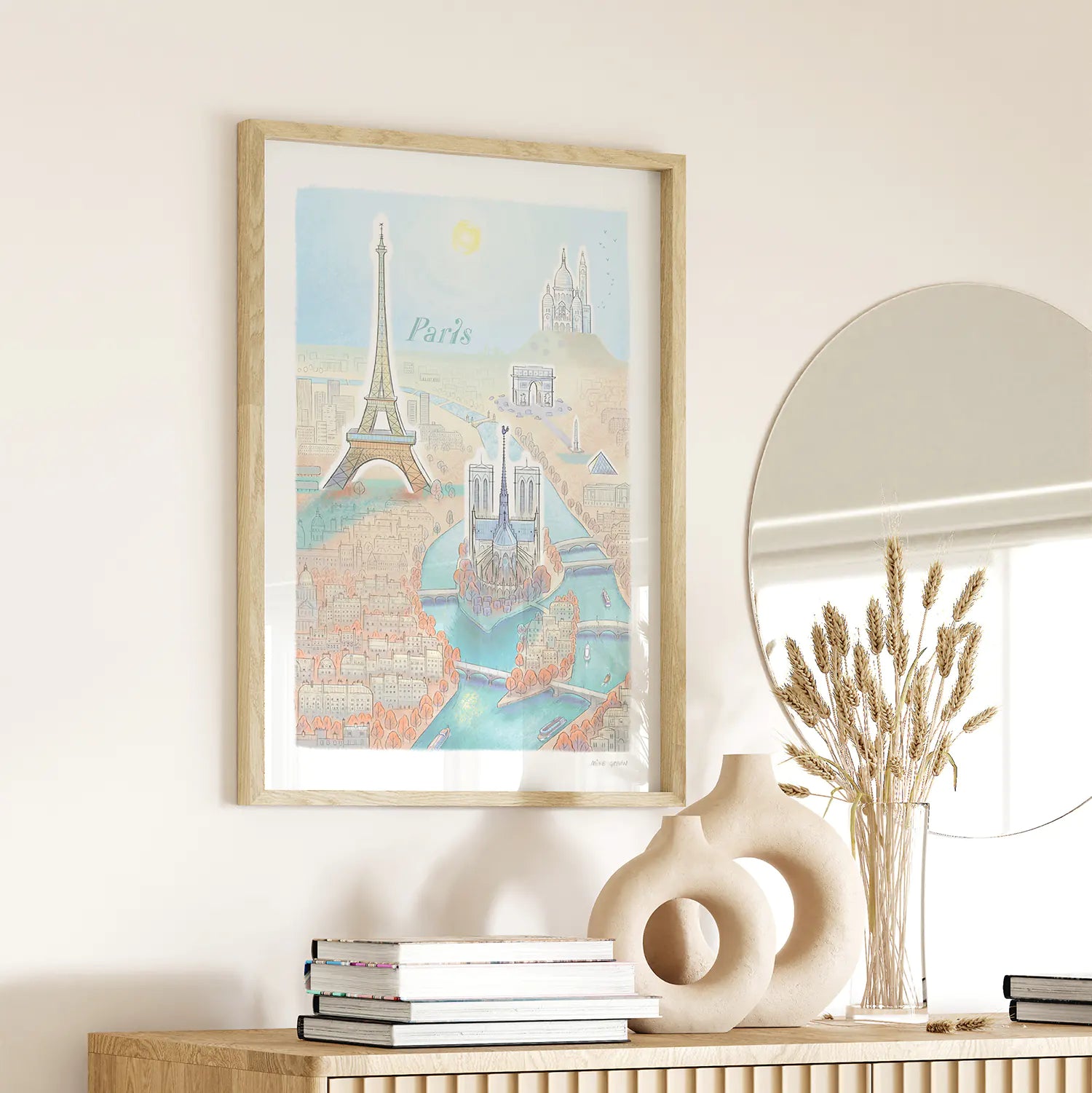 Framed print of an illustration of the Paris skyline and its landmarks