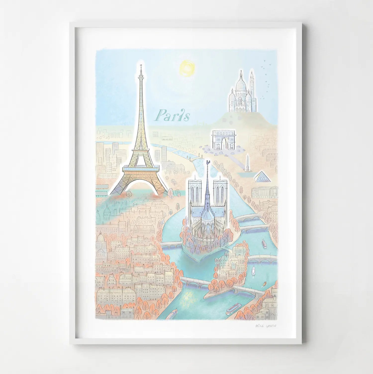 Framed print of an illustration of the Paris skyline and its landmarks