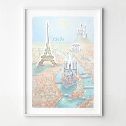 Framed print of an illustration of the Paris skyline and its landmarks