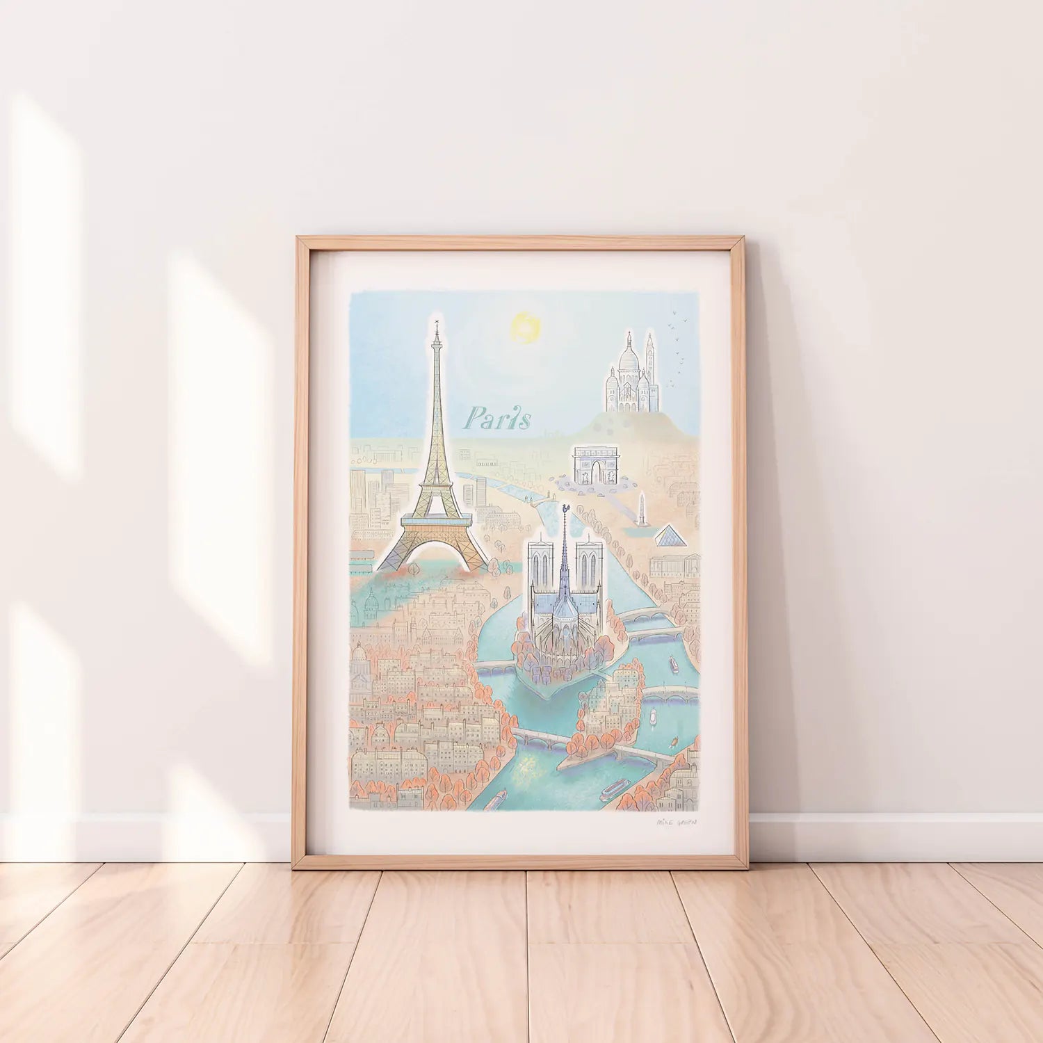 Framed print of an illustration of the Paris skyline and its landmarks