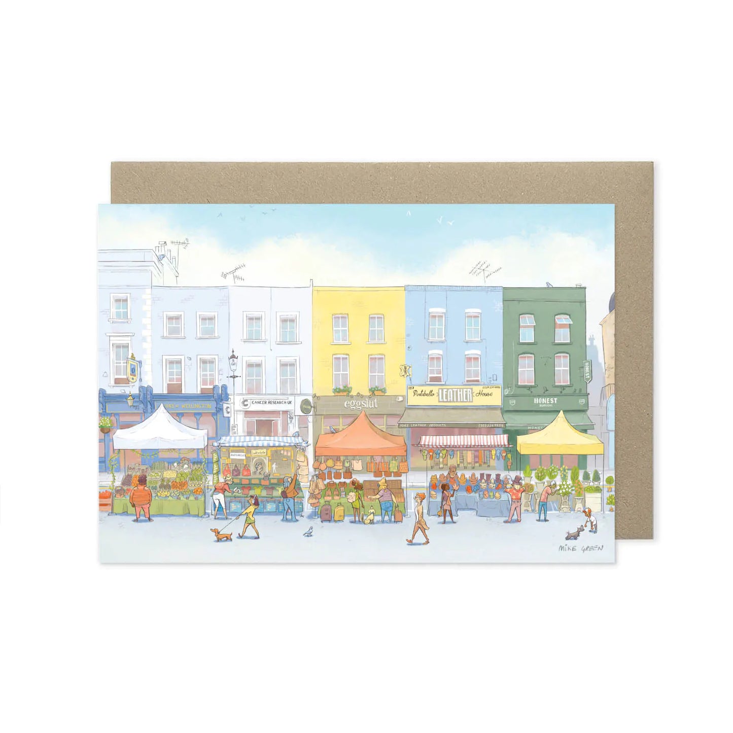 A greetings card of the Portobello Road Market in London's Notting Hill