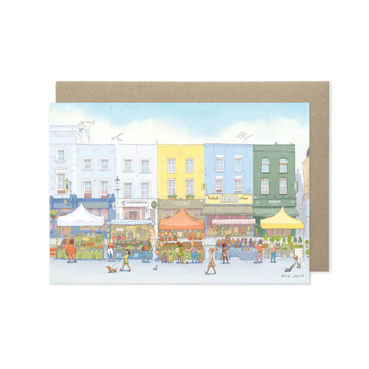 A greetings card of the Portobello Road Market in London's Notting Hill